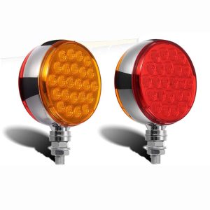 Home 27 2pc 4" Round Double Face LED Fender Lights – Pearl Red/Amber | DOT Compliant | Chrome Housing