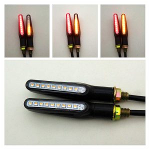 Premium Motorcycle LED Turn Signals - 9-LED Sequential Flow Lights (Red/Amber) - ABS+PC Waterproof Indicators for Bikes/Scooters/ATVs